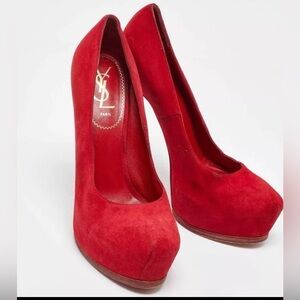 YSL Scarlet Platform Suede Stilettos